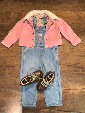 OshKosh B’gosh 2T Outfit Bundle Denim ❤️ Overalls Pink Jacket Sz 7 Leopard Boots